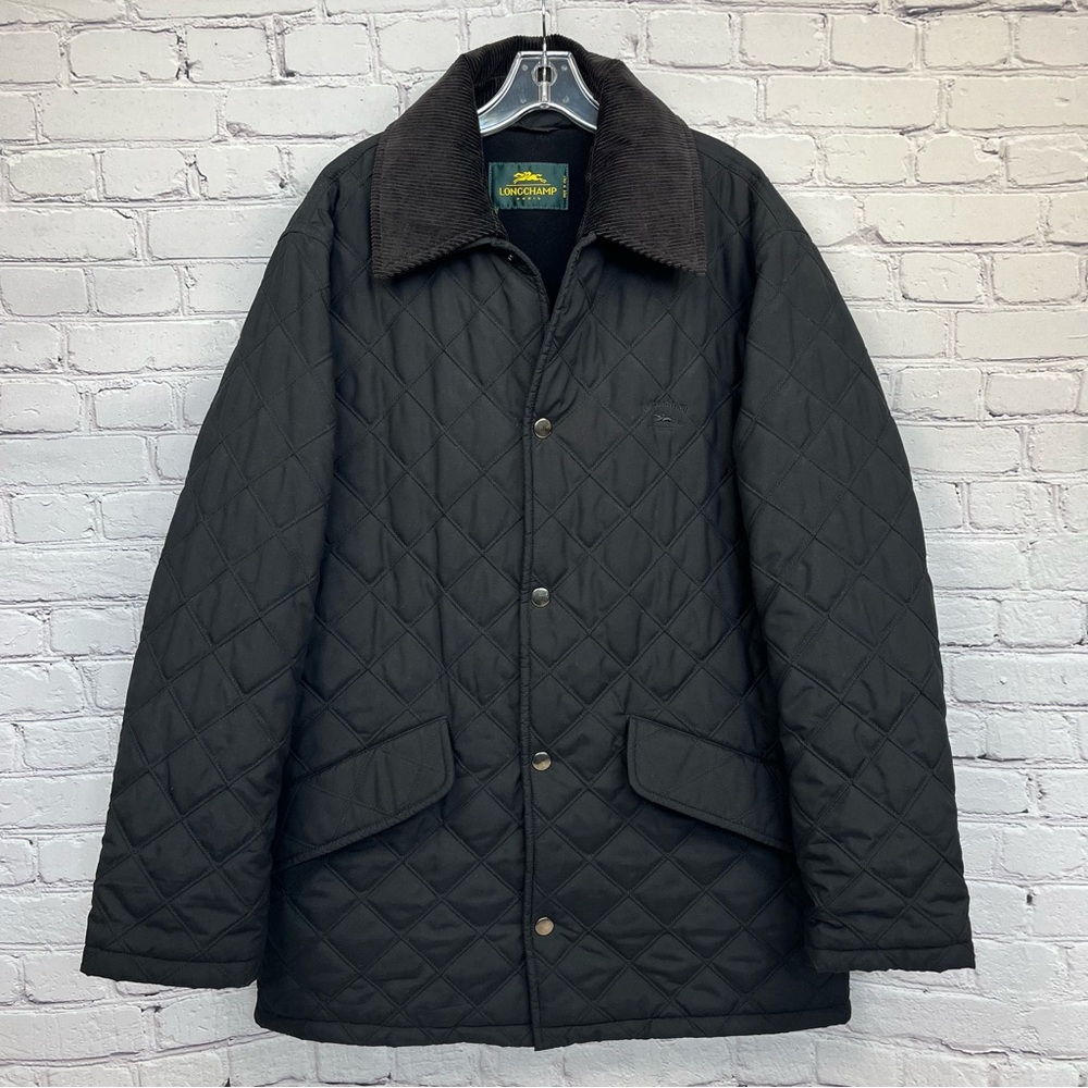 Longchamp Men's Diamond Quilted Jacket Snap-Front Insulated Coat Black Sz 50